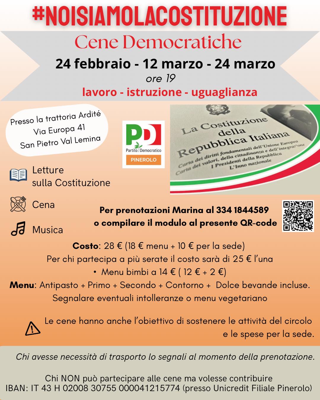 Pinerolo - Cena Democratica - Noi siamo la Costituzione